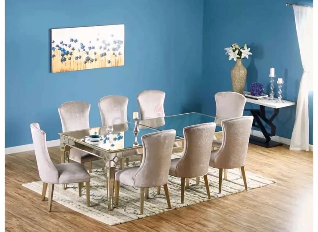 Elegant Dining Table Set with 6 Chairs - Glass Top