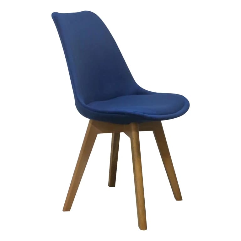 Modern Blue Upholstered Chair with Wooden Legs
